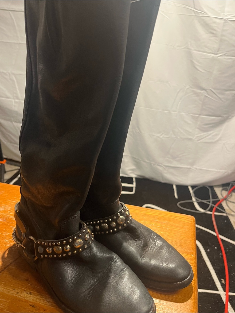 Golden Goose black leather tall shaft Zippered motorcycle boots SZ 36